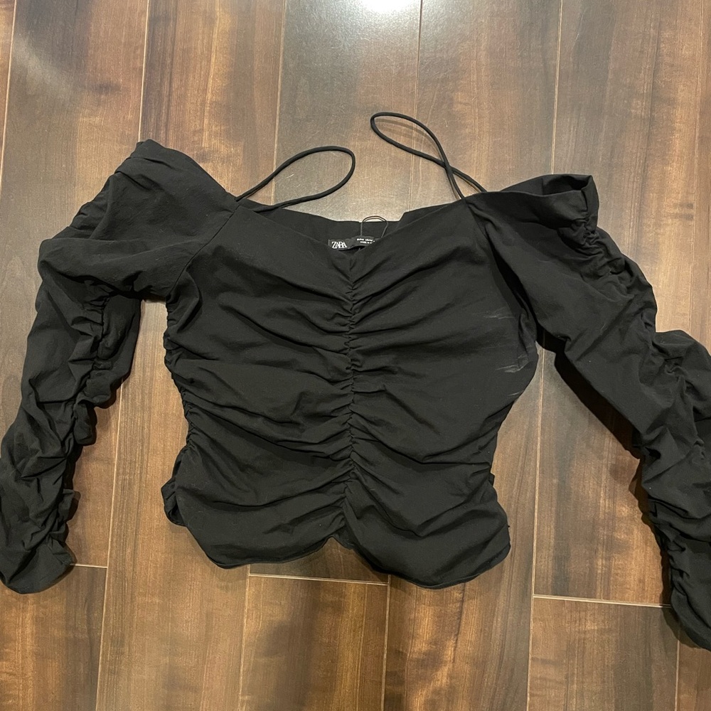 Zara ruched top with hidden zipper on the side